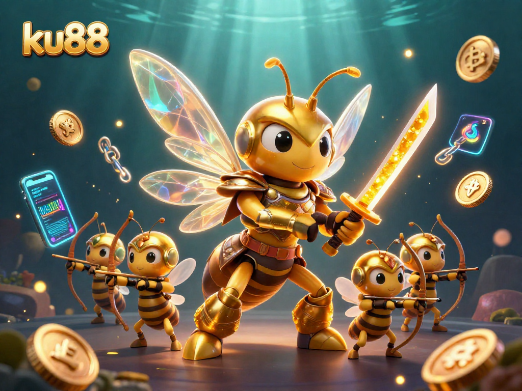 Engage with ku88's dynamic 3D casino experience featuring samurai hornets and crypto-themed visuals.