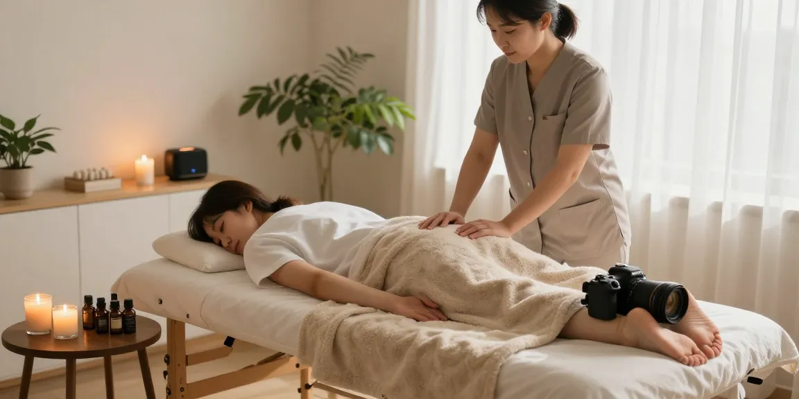Relaxing 인천출장안마 massage therapy scene with soothing ambiance and essential oils.