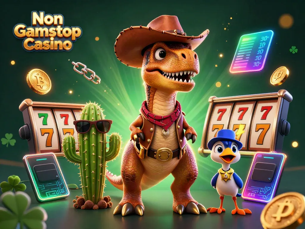 Experience thrilling gameplay at Non Gamstop Casino with characters amidst rich casino elements.