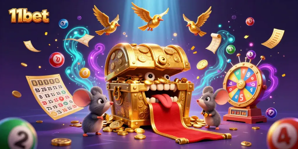 Play thrilling casino games with vibrant 11bet elements in a dynamic and colorful scene.