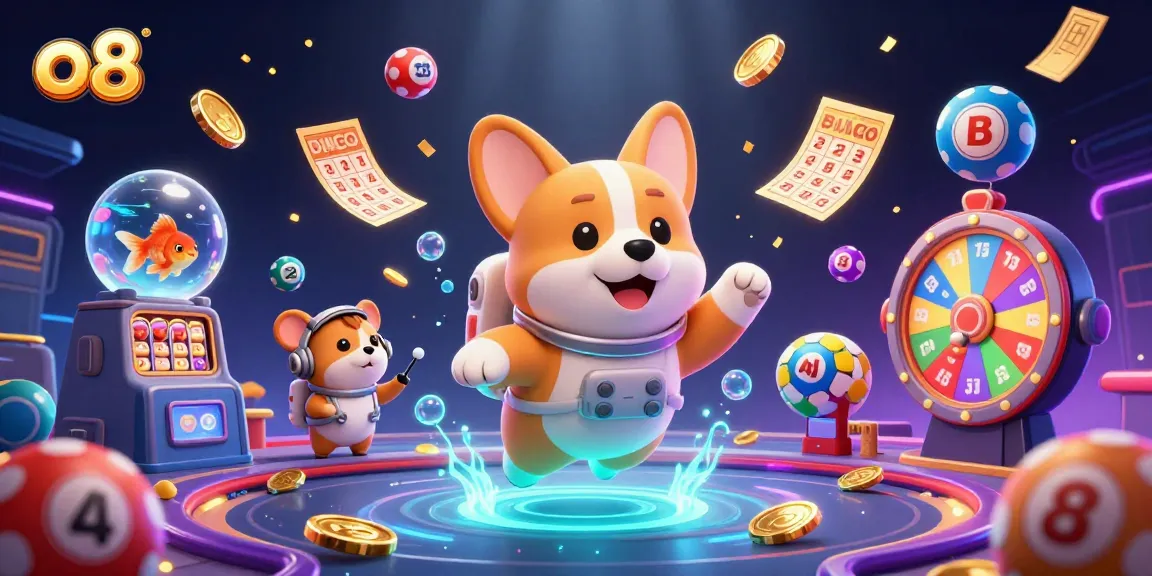 Engage with the exciting world of o8, where a whimsical space casino features a floating corgi astronaut accompanied by fun lottery elements.