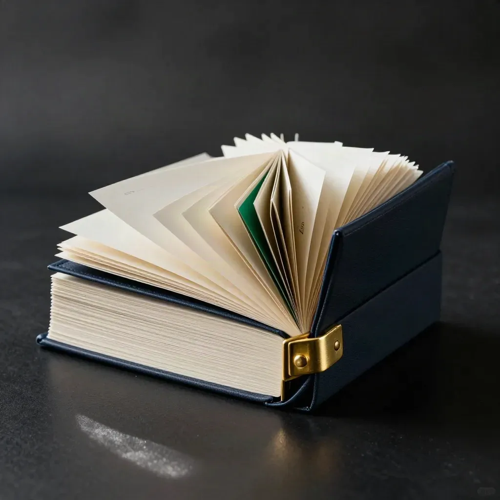 Year-end review bundle with brass clasp and companion packets on a dark studio surface