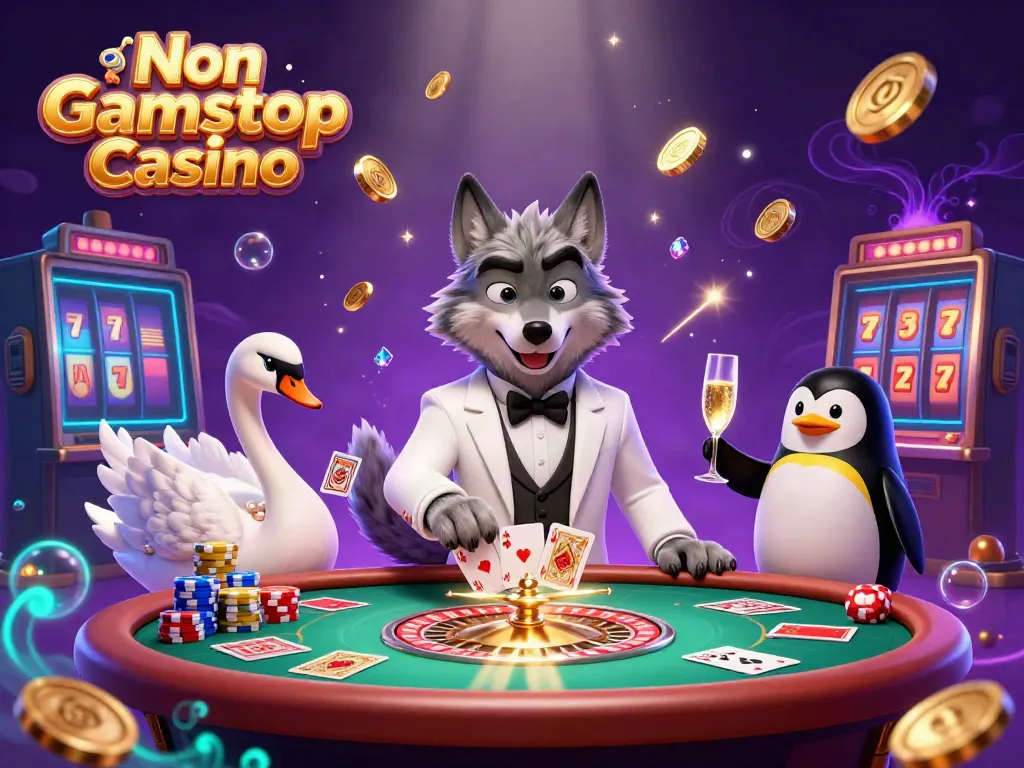 Experience excitement at a Non Gamstop Casino with animated characters enjoying a vibrant gaming scene.