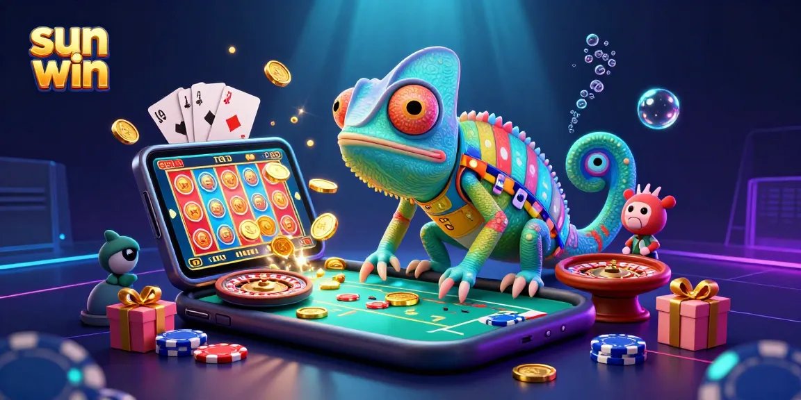 Experience the excitement of sun win with a chameleon casino owner in vibrant 3D.
