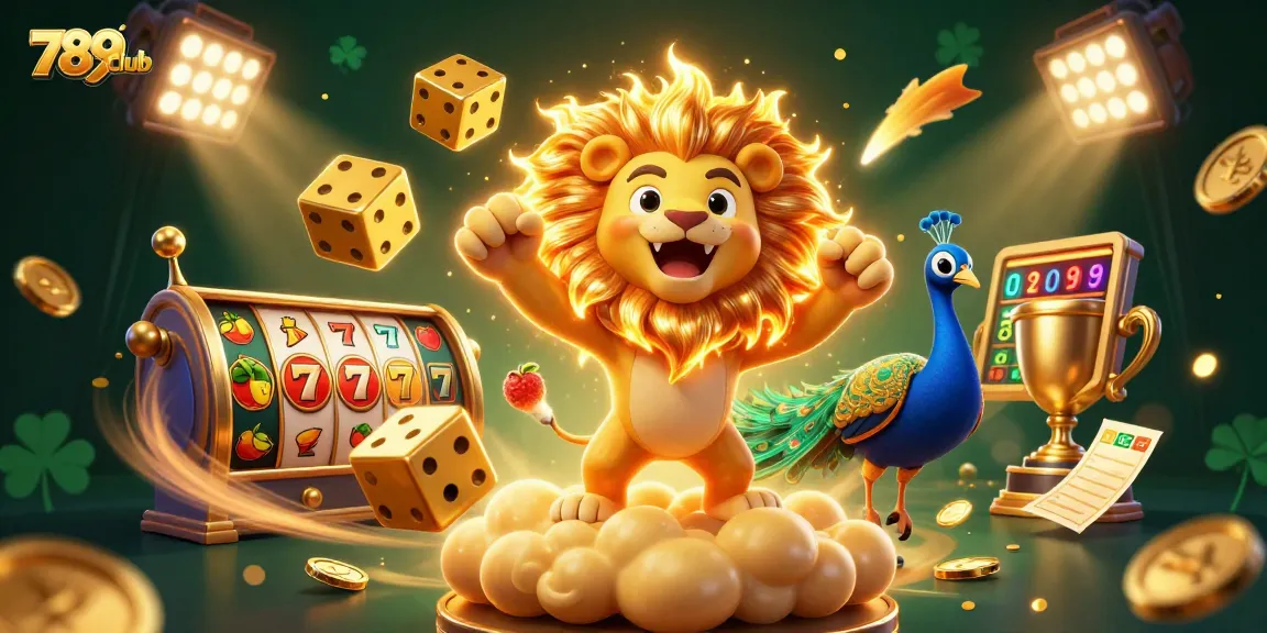 Experience the excitement at 789Club with a vibrant 3D illustration of roaring lion and golden dice.